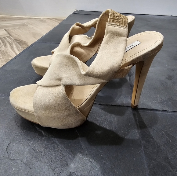 DIANE VON FURSTENBERG Beige Suede Platform Open Toe Stiletto Sandals Pumps 7.5 - - Picture 1 of 6